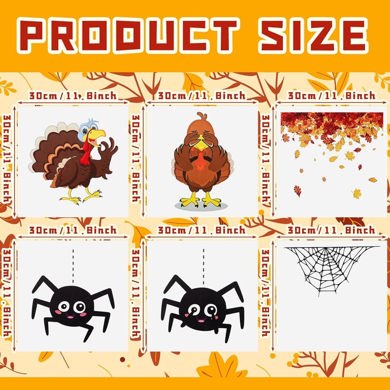 Epakh 6 Pcs Thanksgiving Toilet Seat Cover Fall Toilet Stickers Funny DIY Seat Cover Cling Waterproof Self Adhesive Sticker Thanksgiving Turkey Halloween Spider Bathroom Decor - Image 2